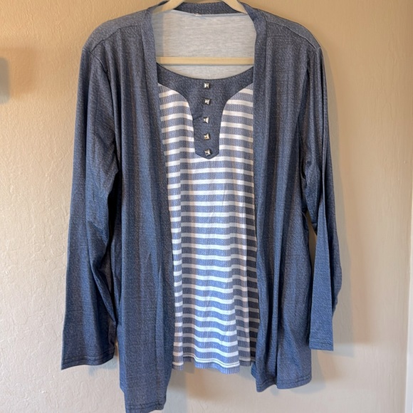 Tops - Women’s Striped Top With Built In Cardigan Long Sleeve Size XL